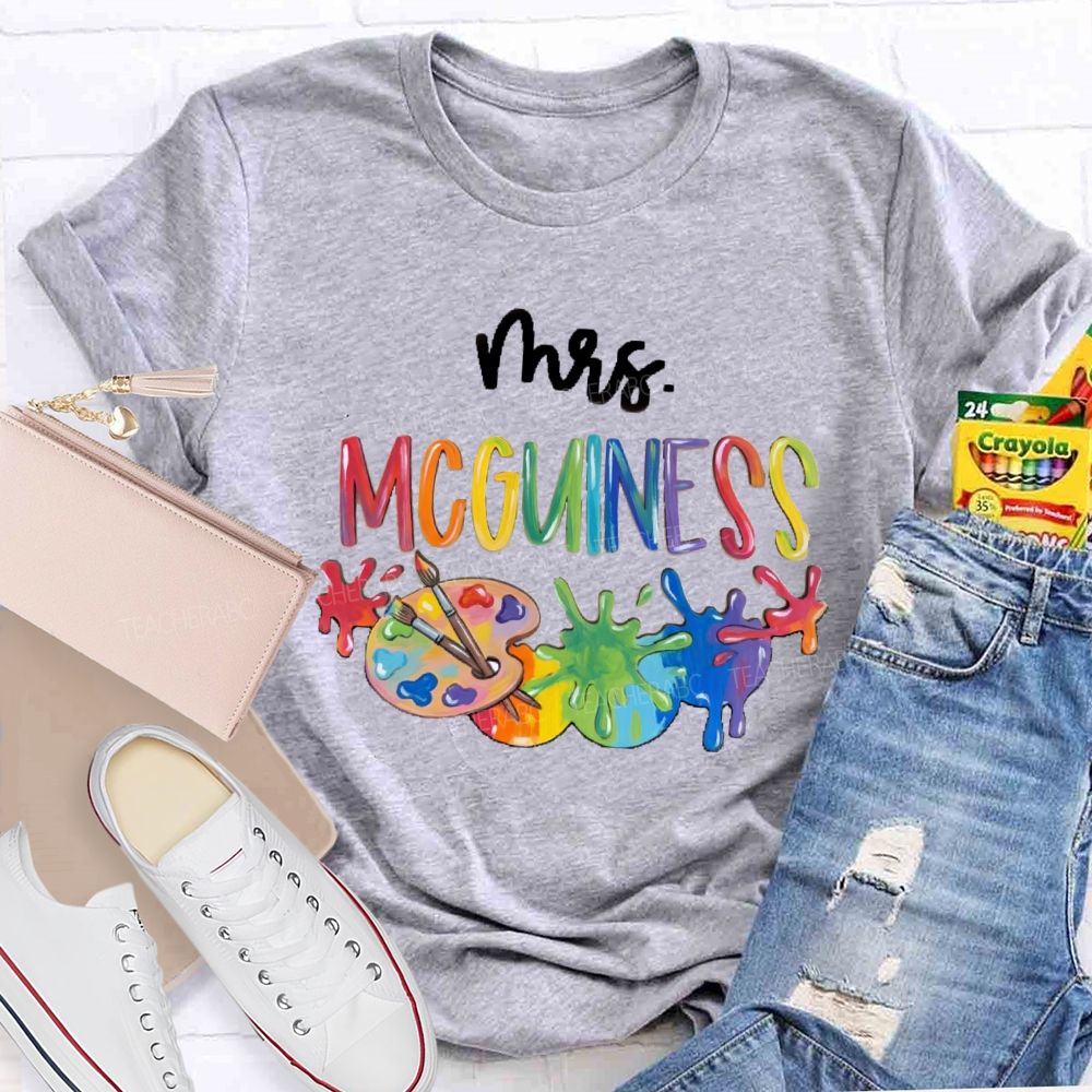 Personalized Name Colorful Letter Palette Art Teacher T-shirt