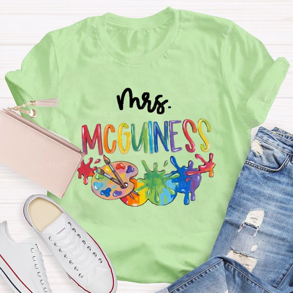 Personalized Name Colorful Letter Palette Art Teacher T-shirt