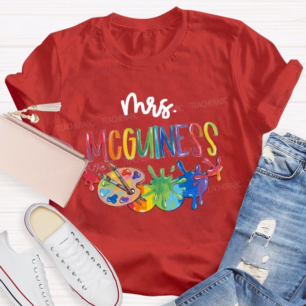 Personalized Name Colorful Letter Palette Art Teacher T-shirt
