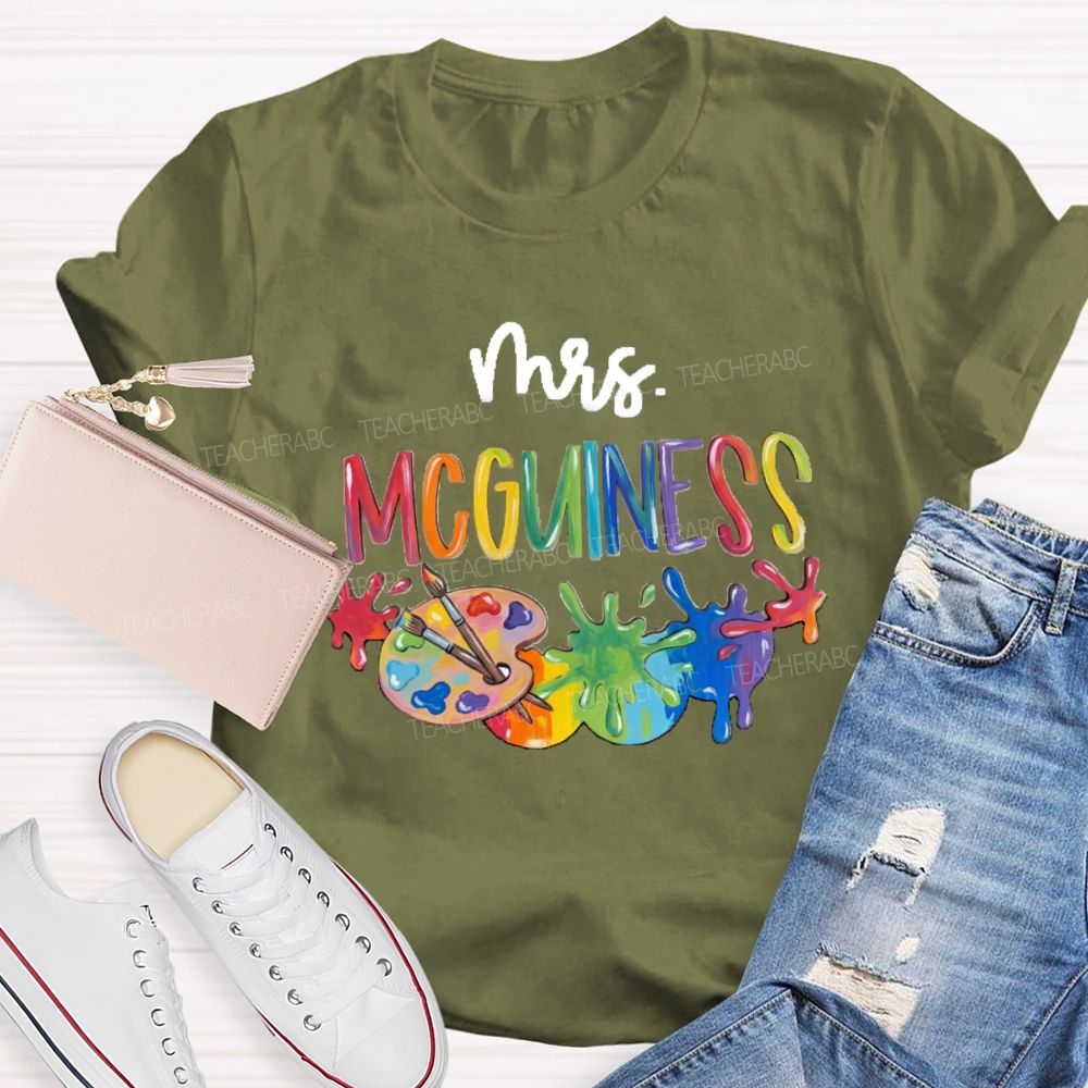 Personalized Name Colorful Letter Palette Art Teacher T-shirt