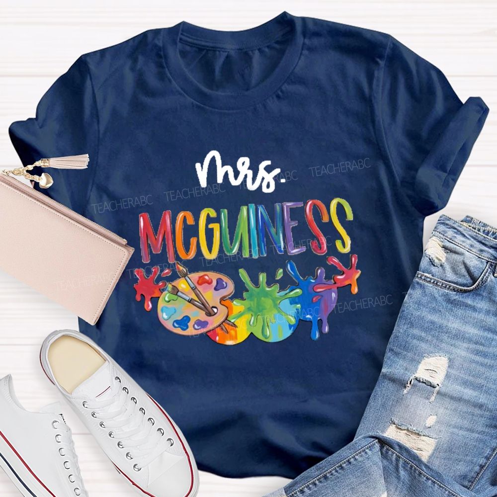 Personalized Name Colorful Letter Palette Art Teacher T-shirt