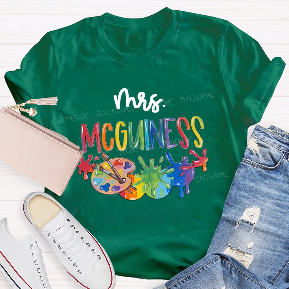 Personalized Name Colorful Letter Palette Art Teacher T-shirt