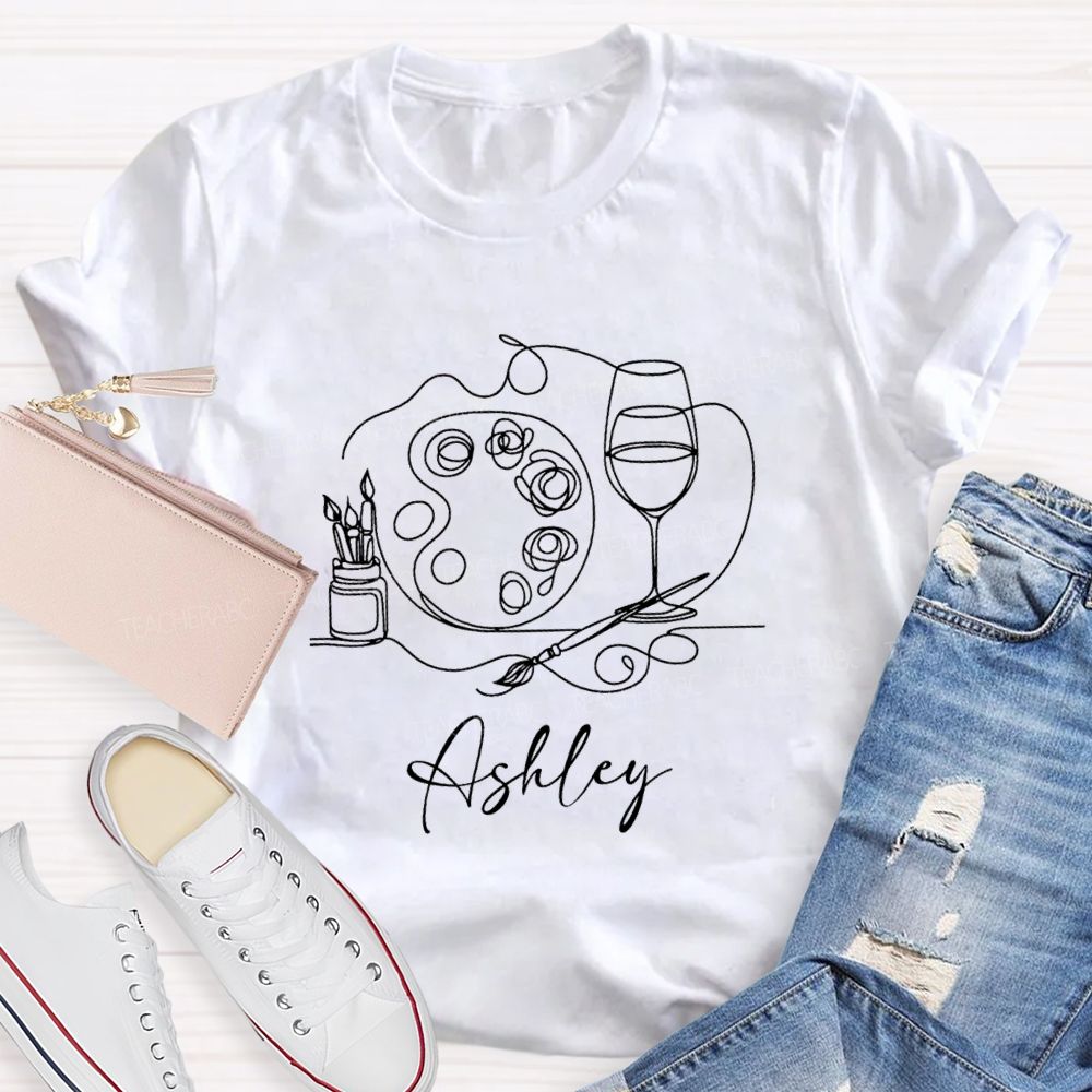 Personalized Art Teacher Name Palette Coffee Teacher T-shirt