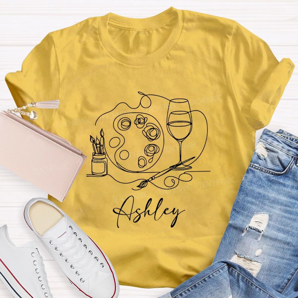 Personalized Art Teacher Name Palette Coffee Teacher T-shirt