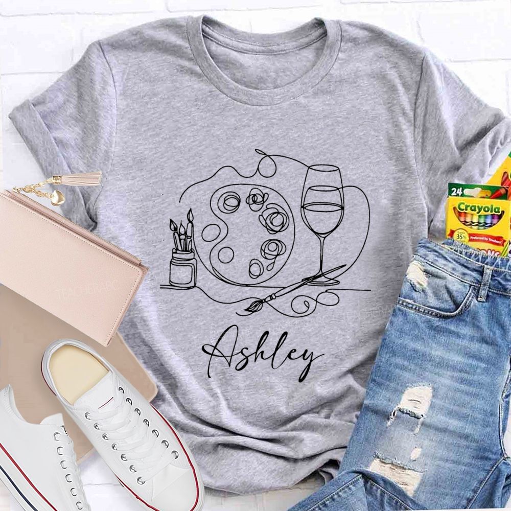 Personalized Art Teacher Name Palette Coffee Teacher T-shirt