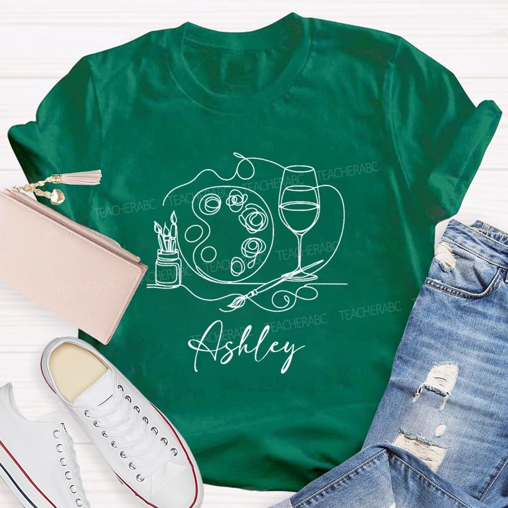 Personalized Art Teacher Name Palette Coffee Teacher T-shirt
