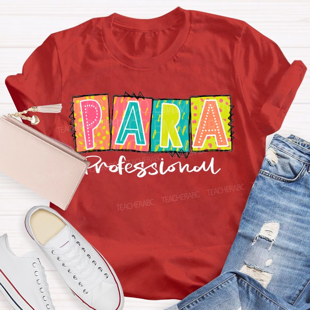 Paraprofessional Colored Block Font Teacher T-shirt