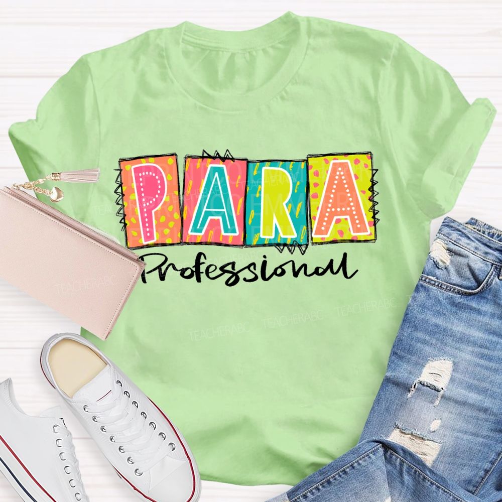 Paraprofessional Colored Block Font Teacher T-shirt