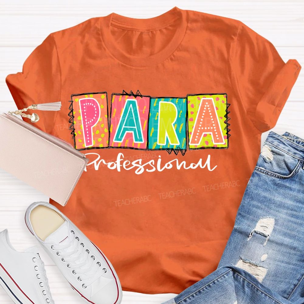 Paraprofessional Colored Block Font Teacher T-shirt