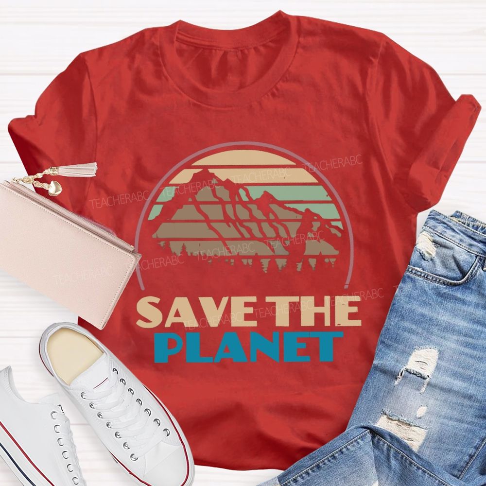 Save The Planet Retro Earth Teacher T-Shirt