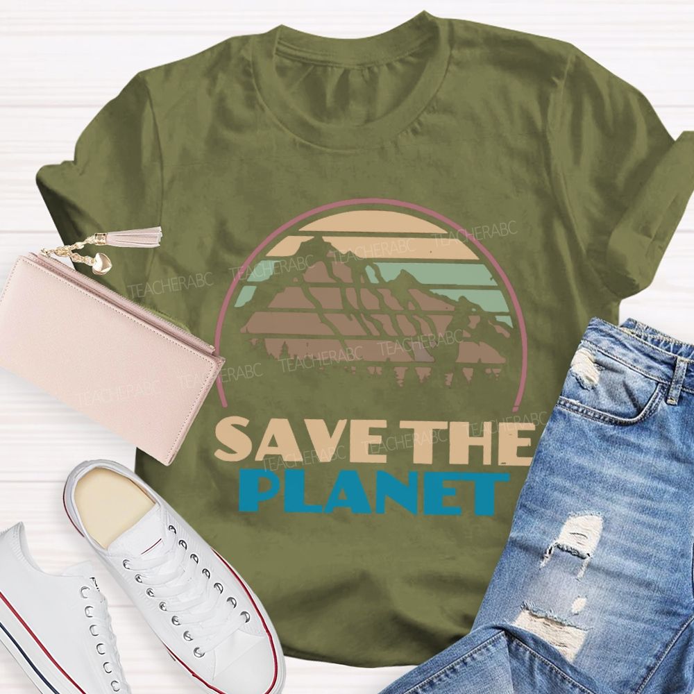 Save The Planet Retro Earth Teacher T-Shirt
