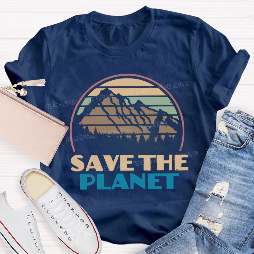 Save The Planet Retro Earth Teacher T-Shirt