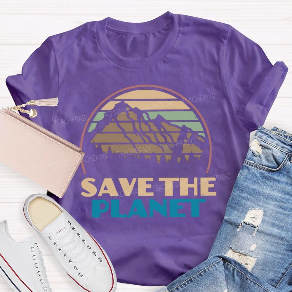 Save The Planet Retro Earth Teacher T-Shirt