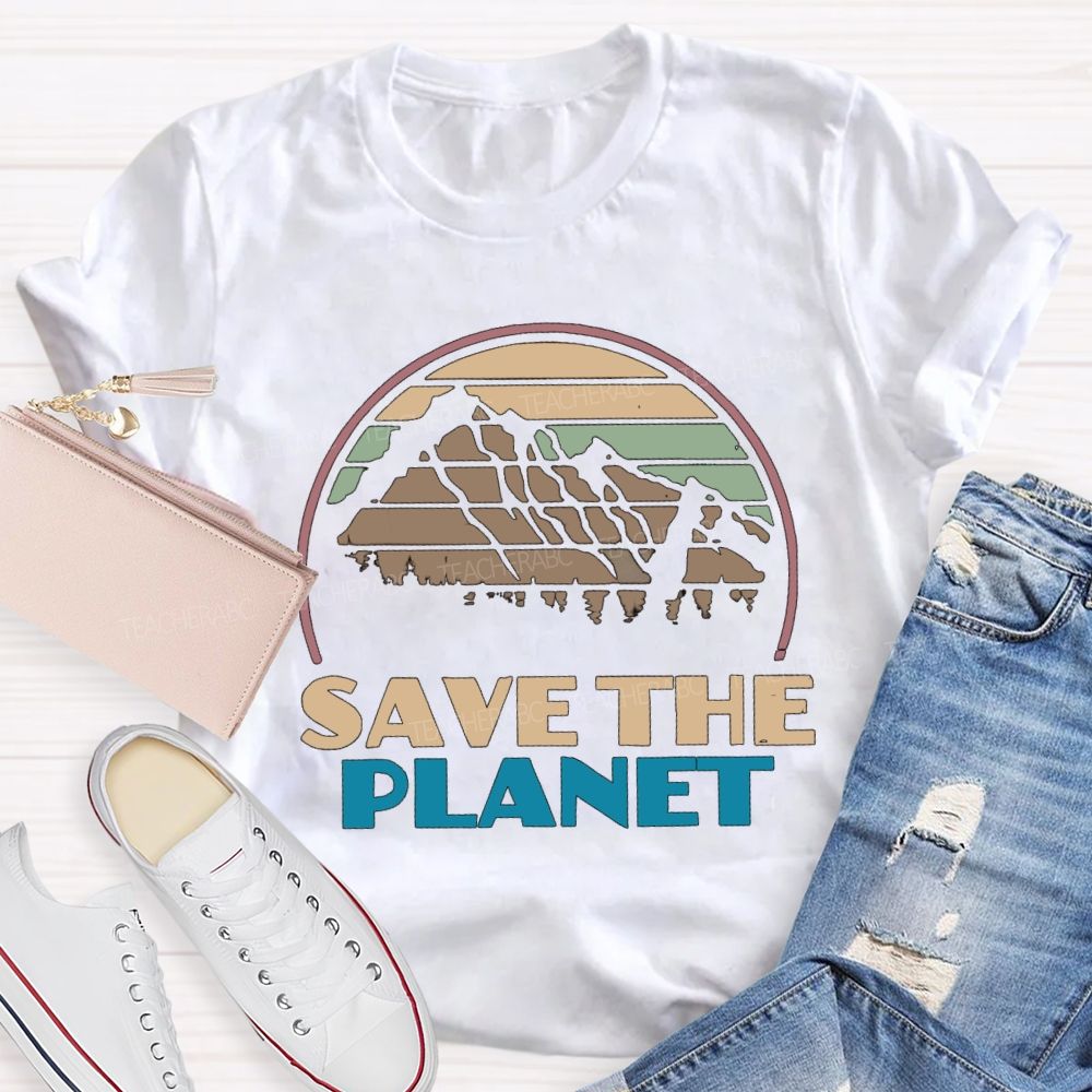 Save The Planet Retro Earth Teacher T-Shirt