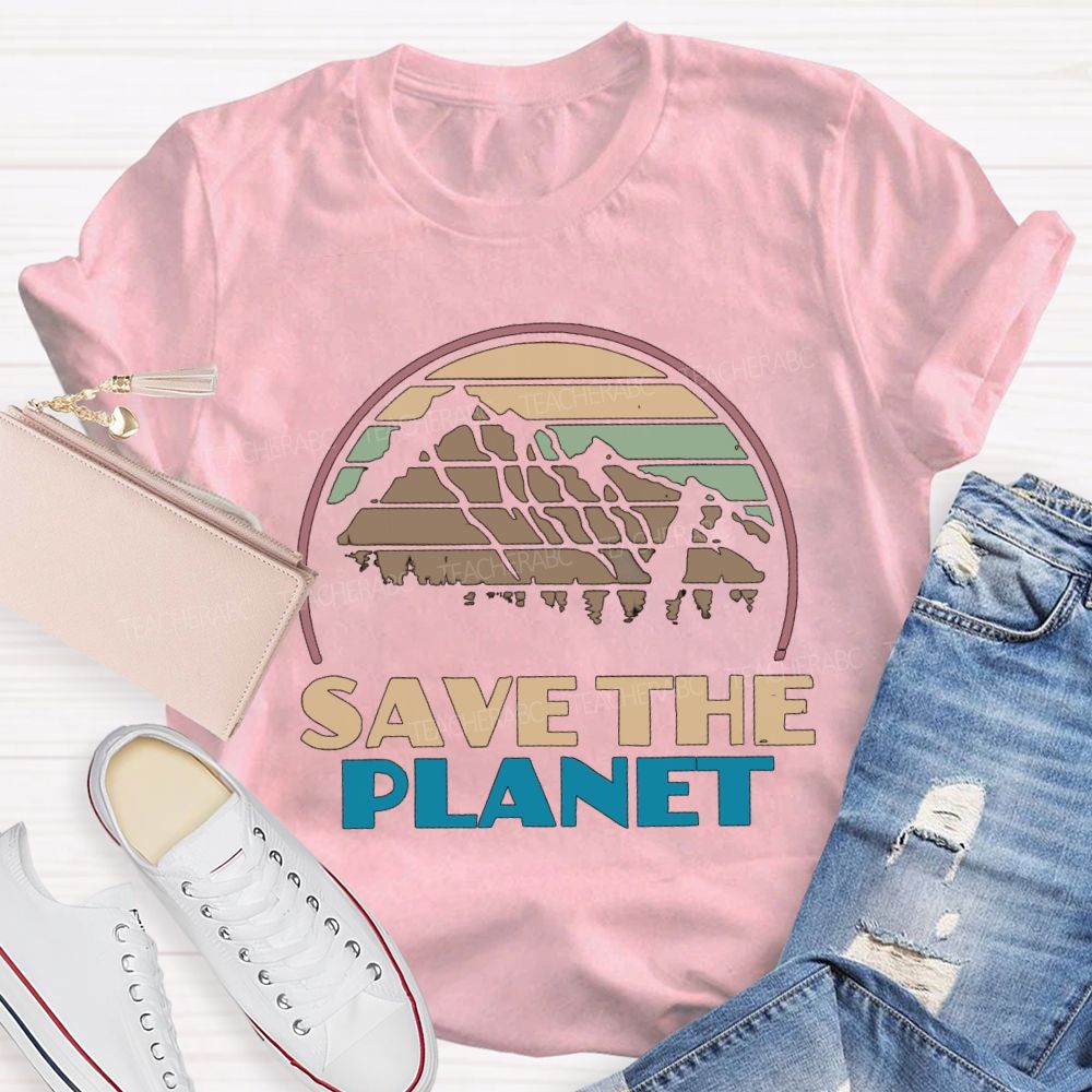 Save The Planet Retro Earth Teacher T-Shirt