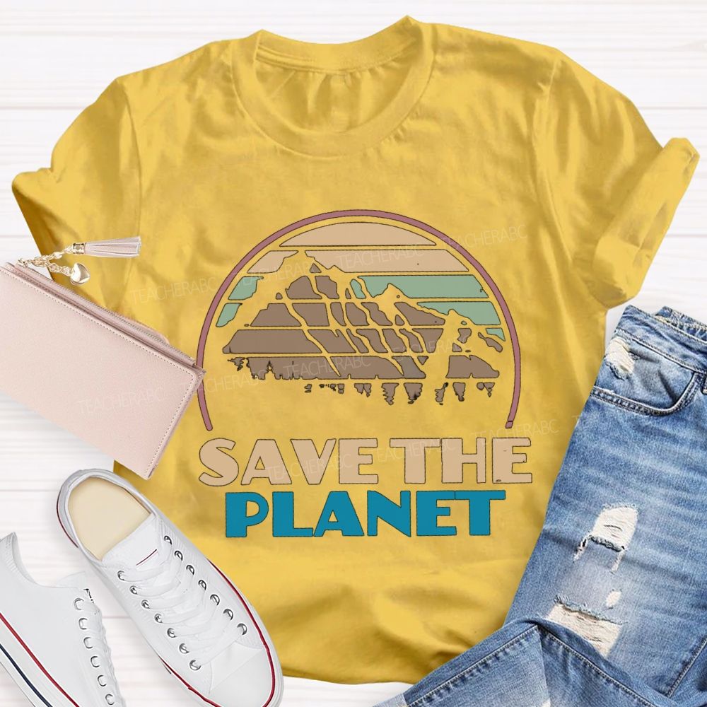 Save The Planet Retro Earth Teacher T-Shirt