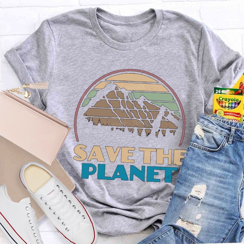 Save The Planet Retro Earth Teacher T-Shirt