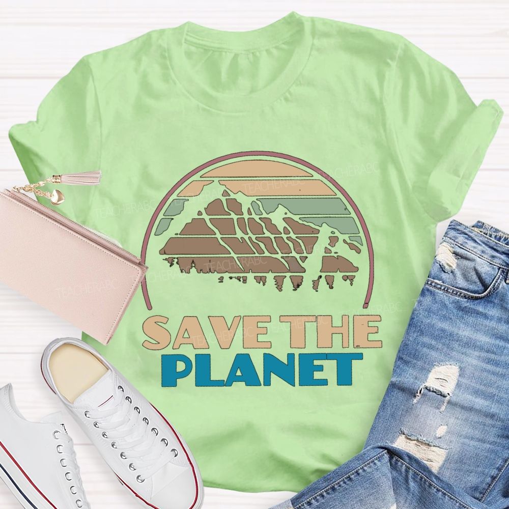 Save The Planet Retro Earth Teacher T-Shirt