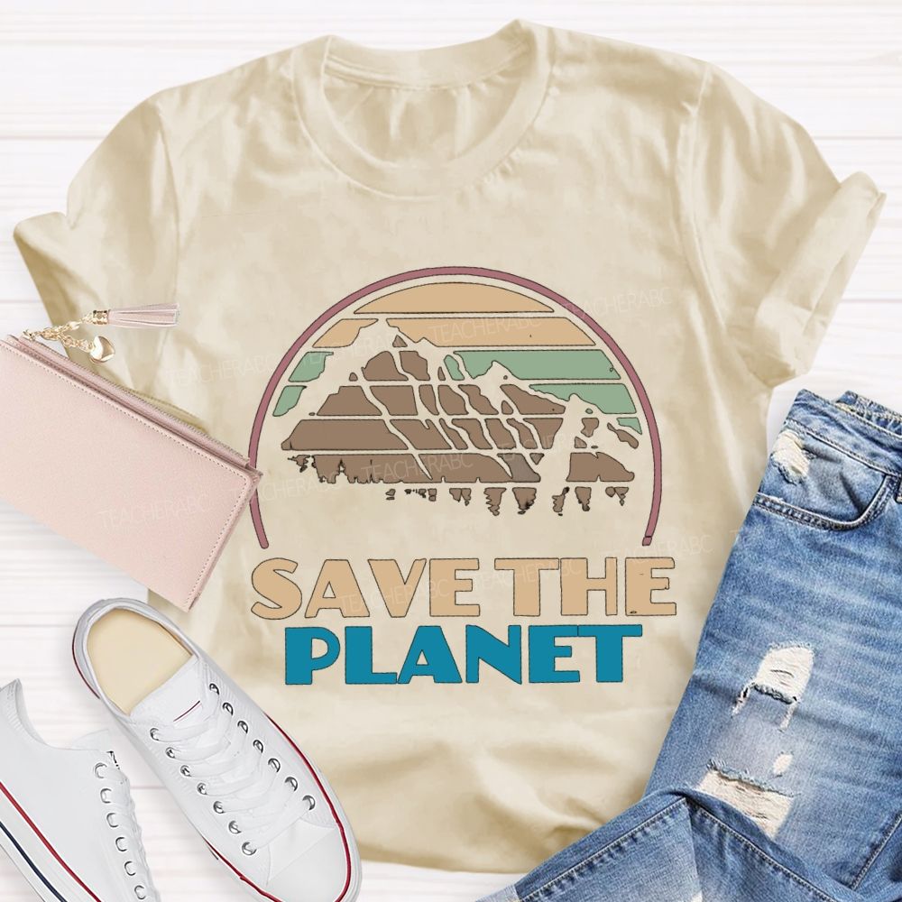 Save The Planet Retro Earth Teacher T-Shirt