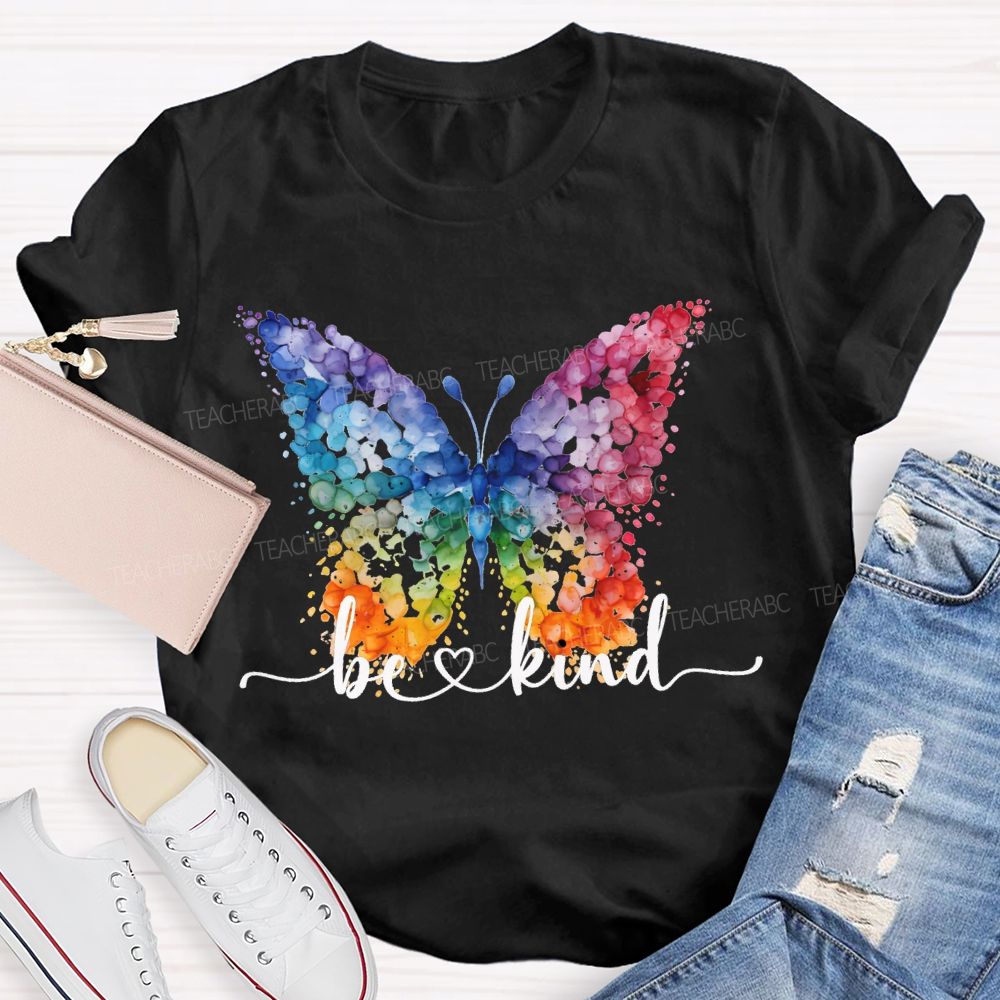 Be Kind And Color Butterfly Teacher T-shirt