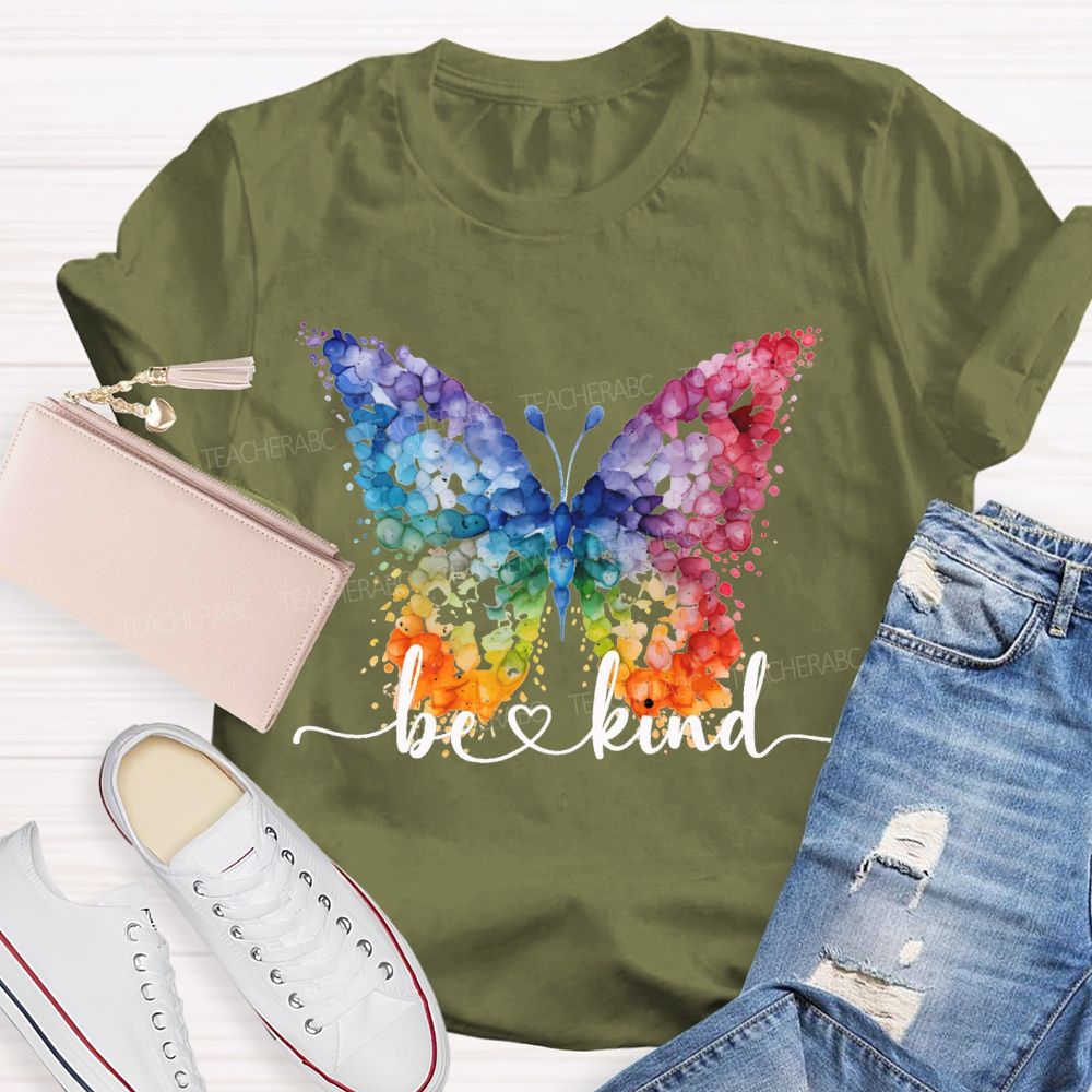 Be Kind And Color Butterfly Teacher T-shirt