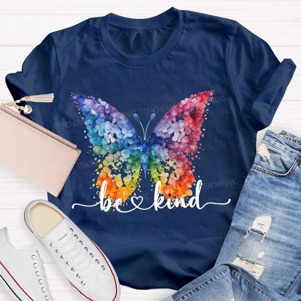 Be Kind And Color Butterfly Teacher T-shirt