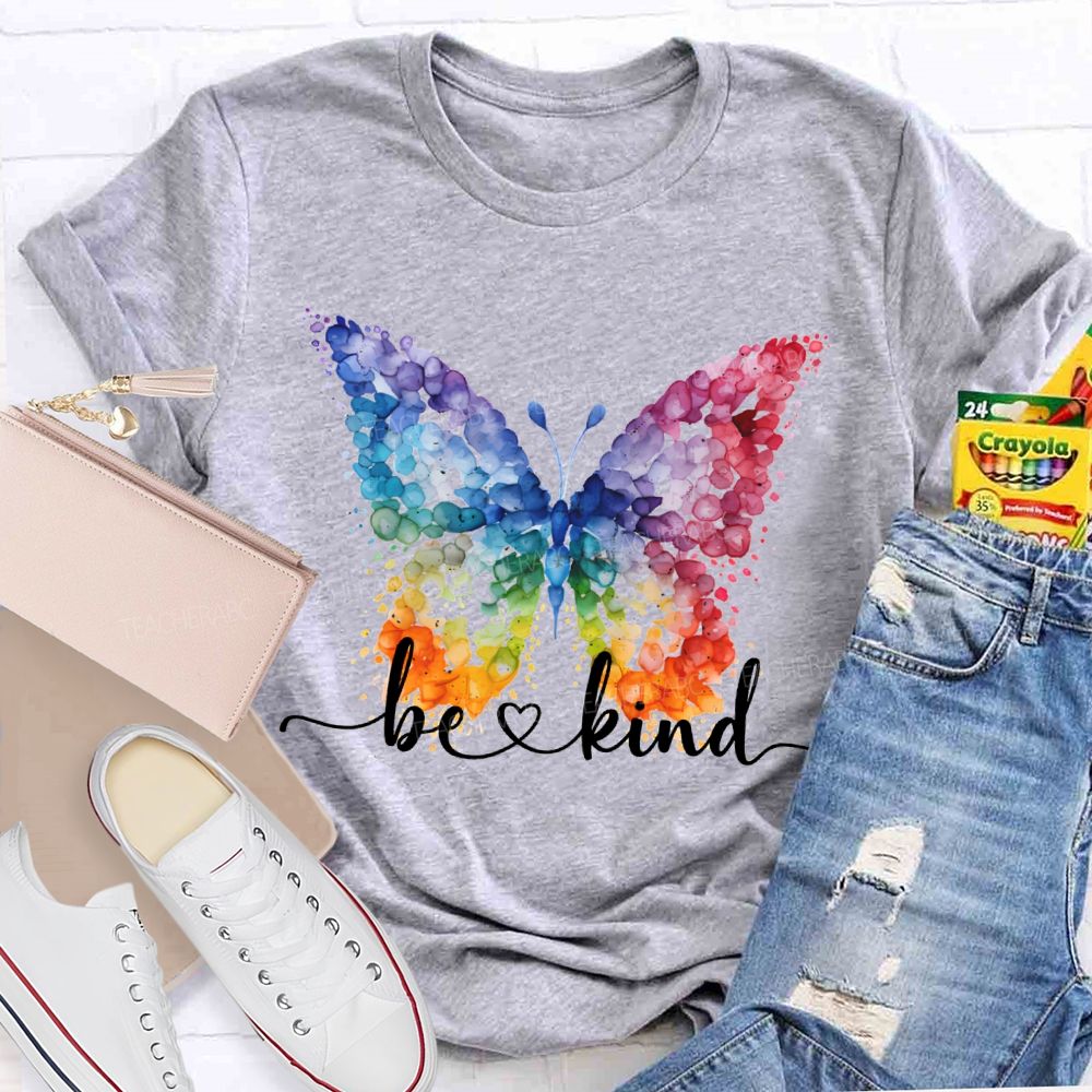 Be Kind And Color Butterfly Teacher T-shirt