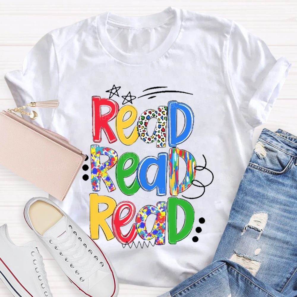 Read Colorful Letters Stars Teacher T-shirt