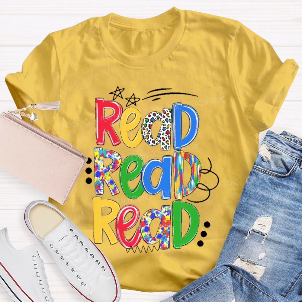 Read Colorful Letters Stars Teacher T-shirt
