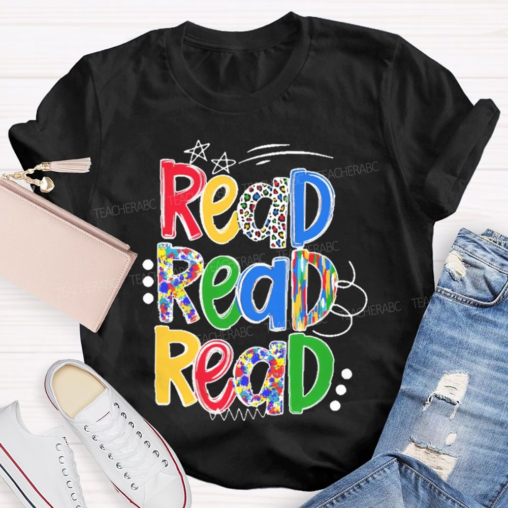 Read Colorful Letters Stars Teacher T-shirt