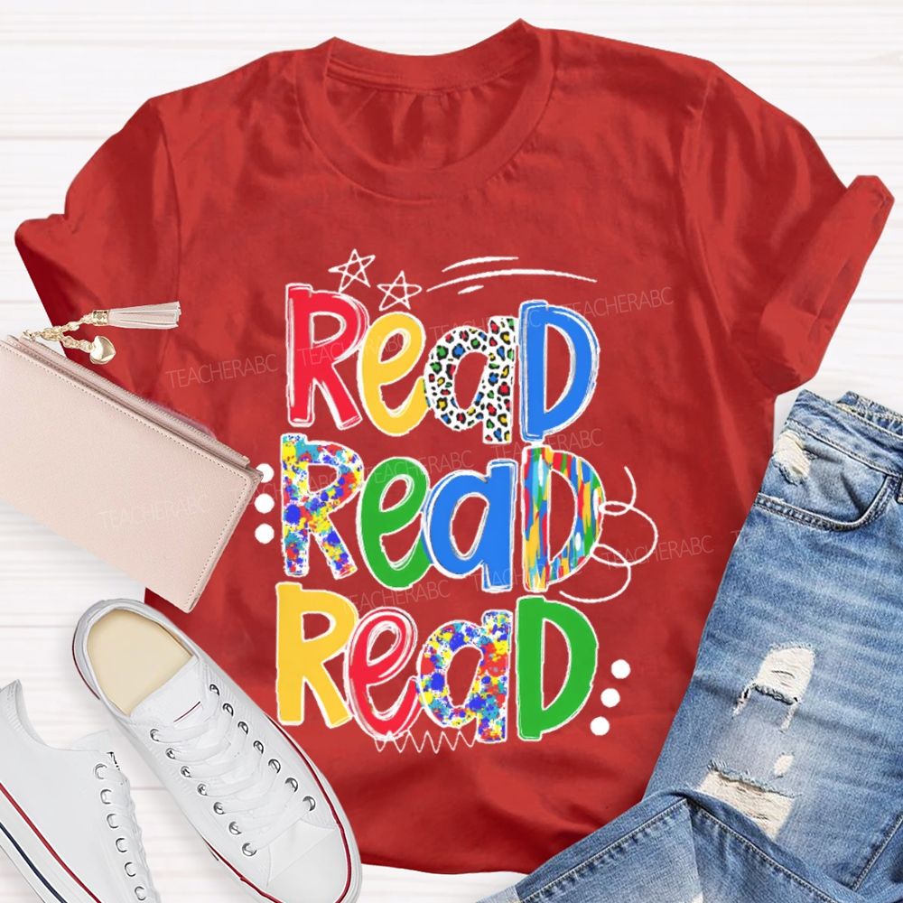 Read Colorful Letters Stars Teacher T-shirt