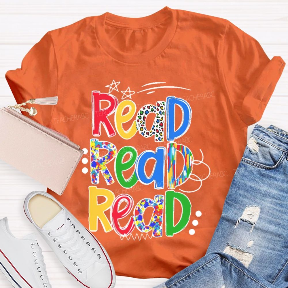 Read Colorful Letters Stars Teacher T-shirt