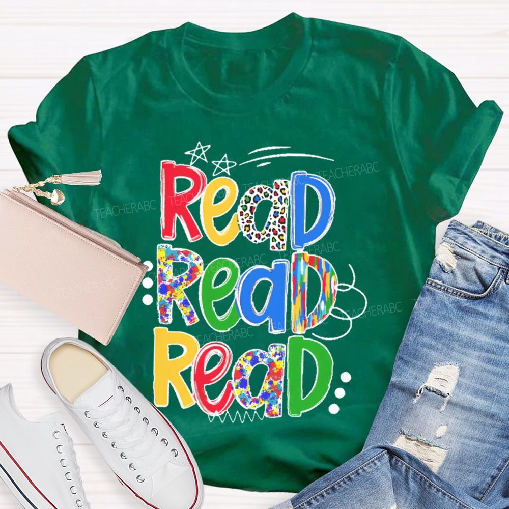 Read Colorful Letters Stars Teacher T-shirt
