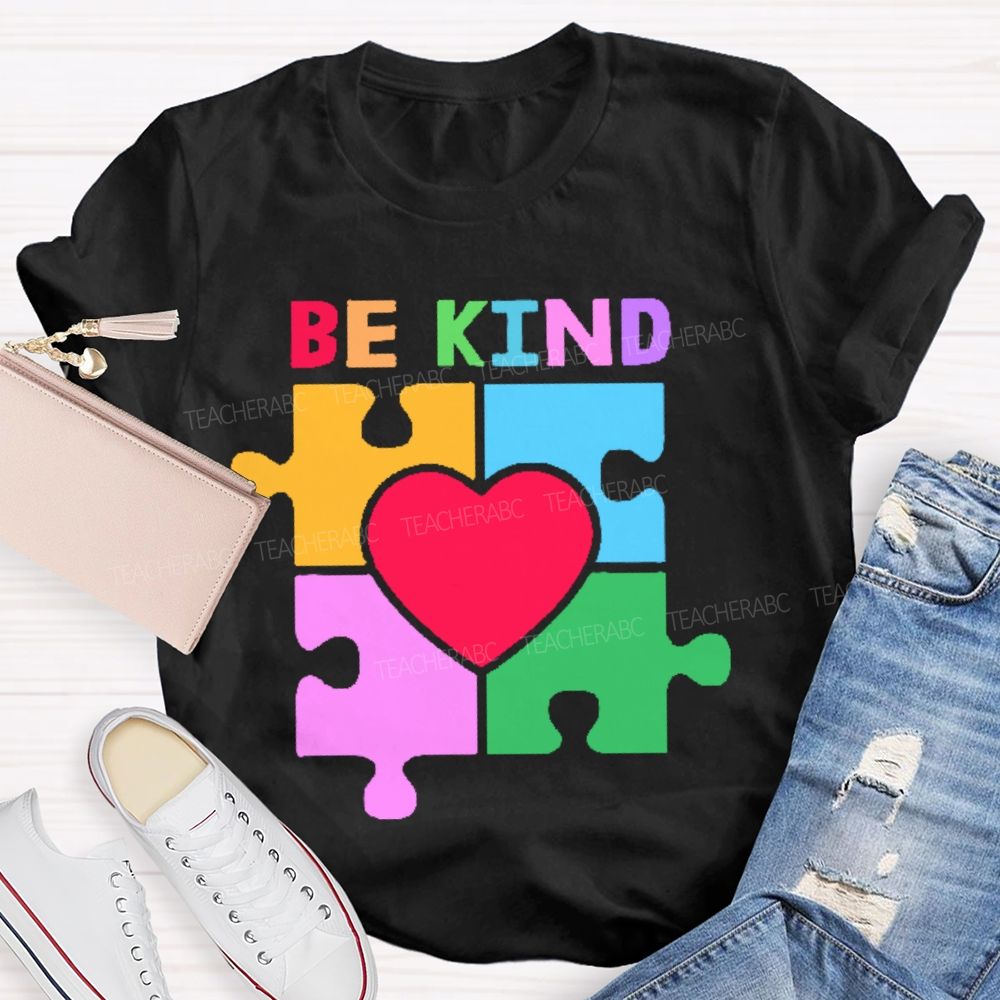 Be Kind Colorful Heart Puzzle  Teacher T-shirt
