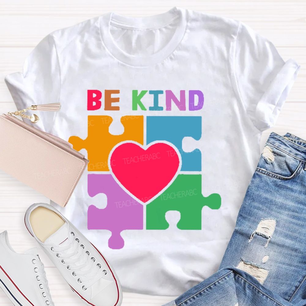 Be Kind Colorful Heart Puzzle  Teacher T-shirt