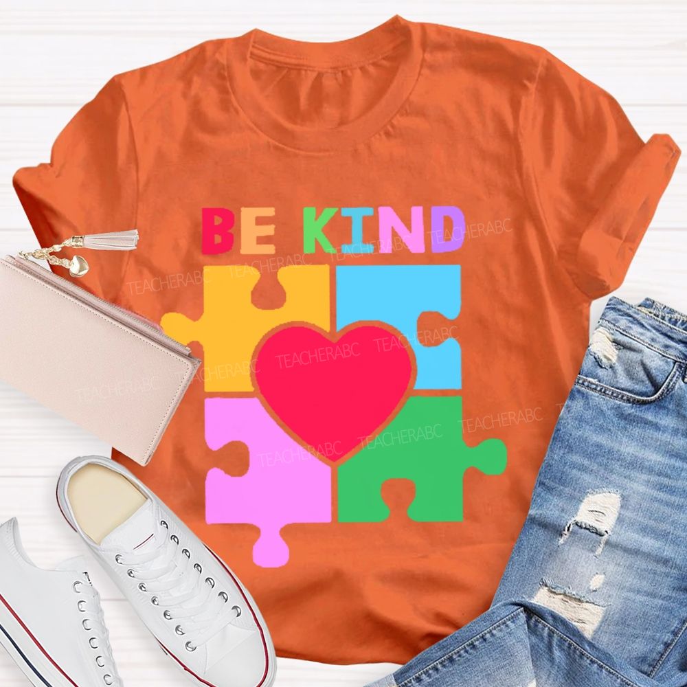 Be Kind Colorful Heart Puzzle  Teacher T-shirt