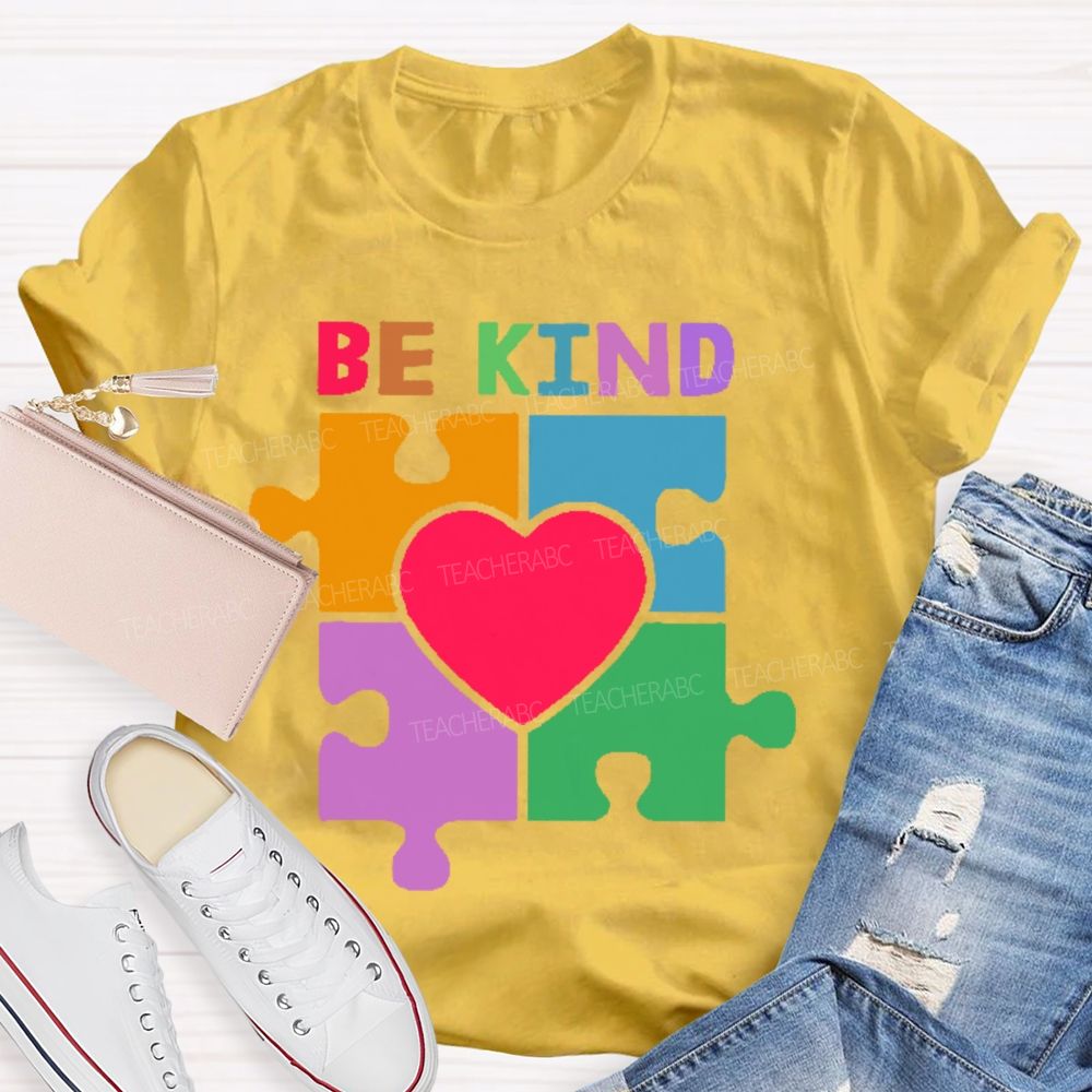 Be Kind Colorful Heart Puzzle  Teacher T-shirt