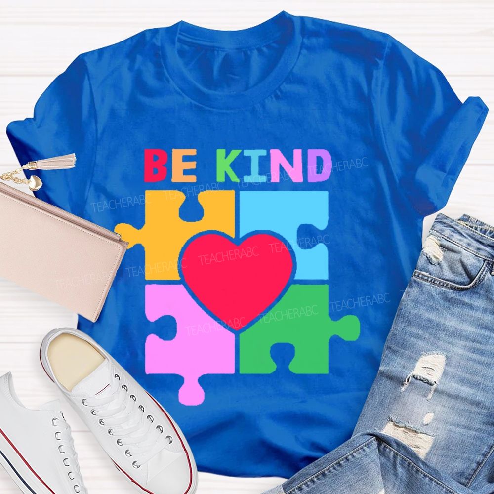 Be Kind Colorful Heart Puzzle  Teacher T-shirt