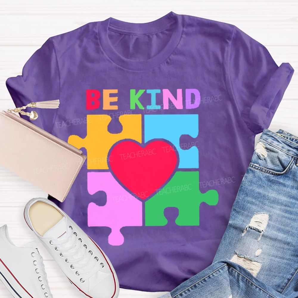 Be Kind Colorful Heart Puzzle  Teacher T-shirt