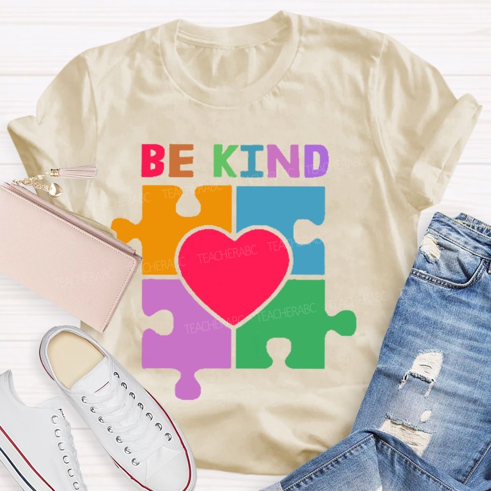 Be Kind Colorful Heart Puzzle  Teacher T-shirt