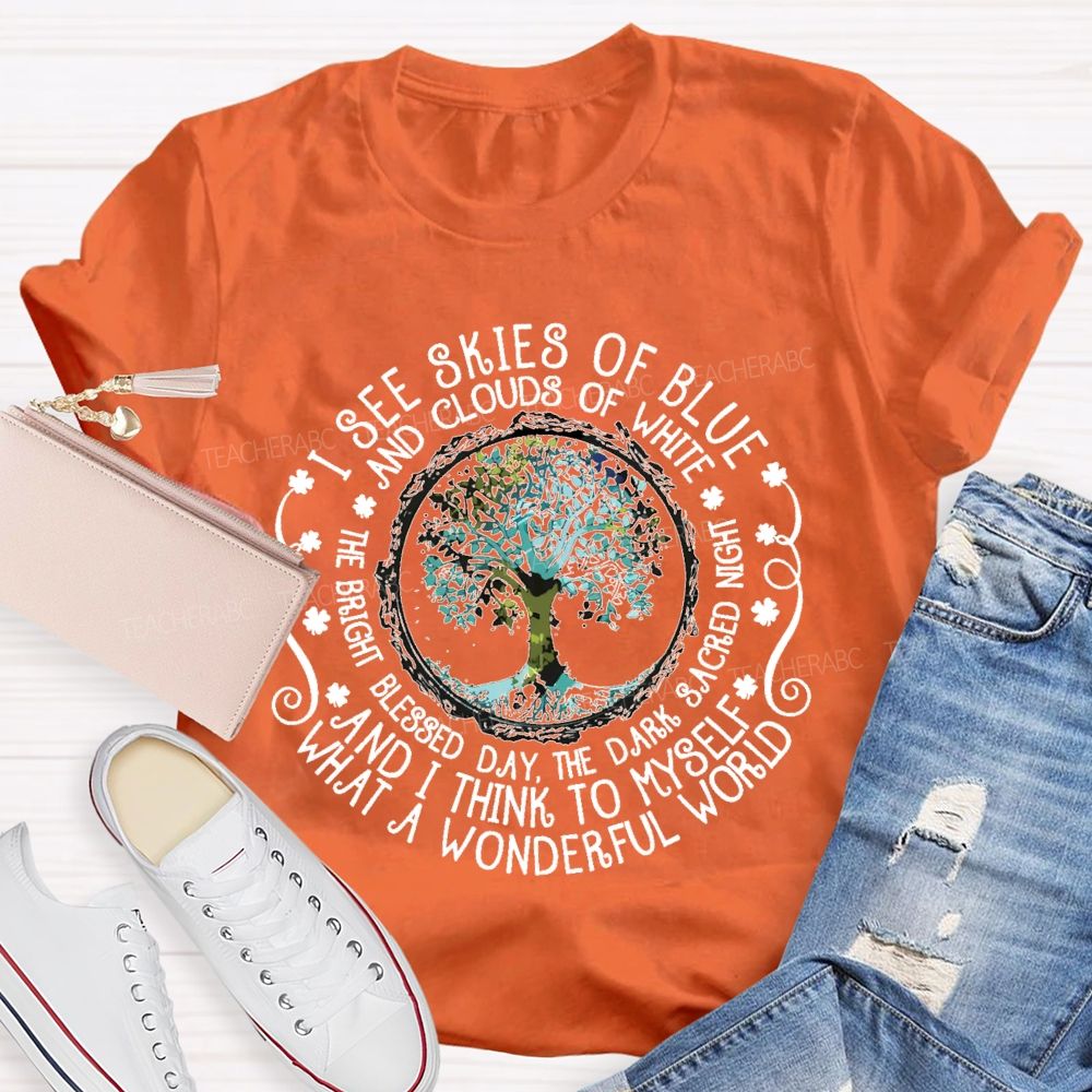 I See Skies Of Blue And Clouds Of White What A Wonderful World  Teacher T-shirt