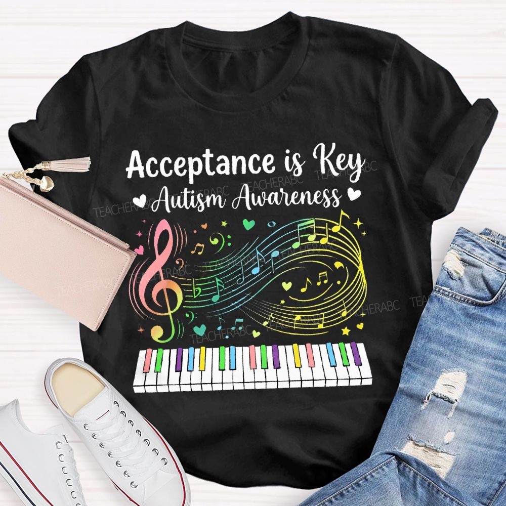 Acceptance Is Key Autism Awareness  Teacher T-shirt