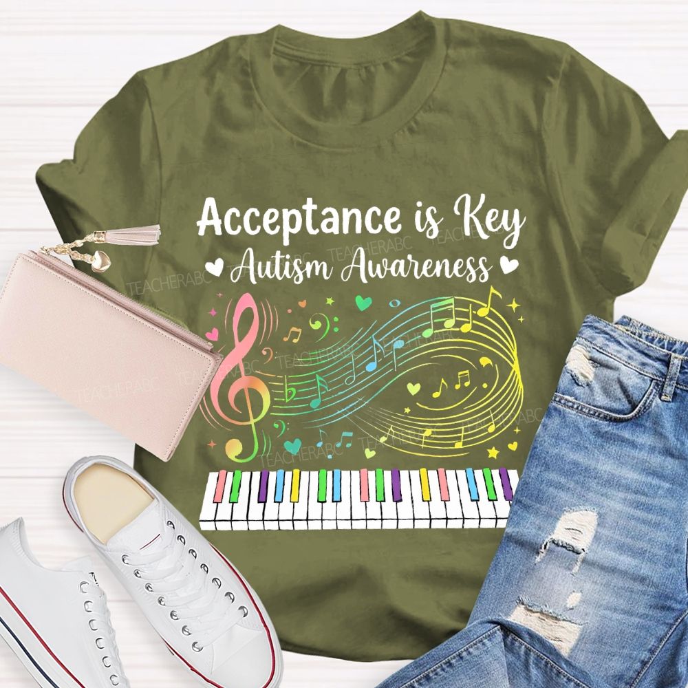 Acceptance Is Key Autism Awareness  Teacher T-shirt