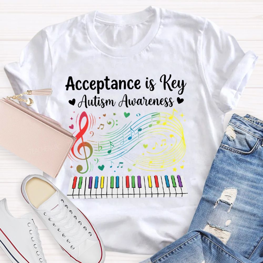 Acceptance Is Key Autism Awareness  Teacher T-shirt