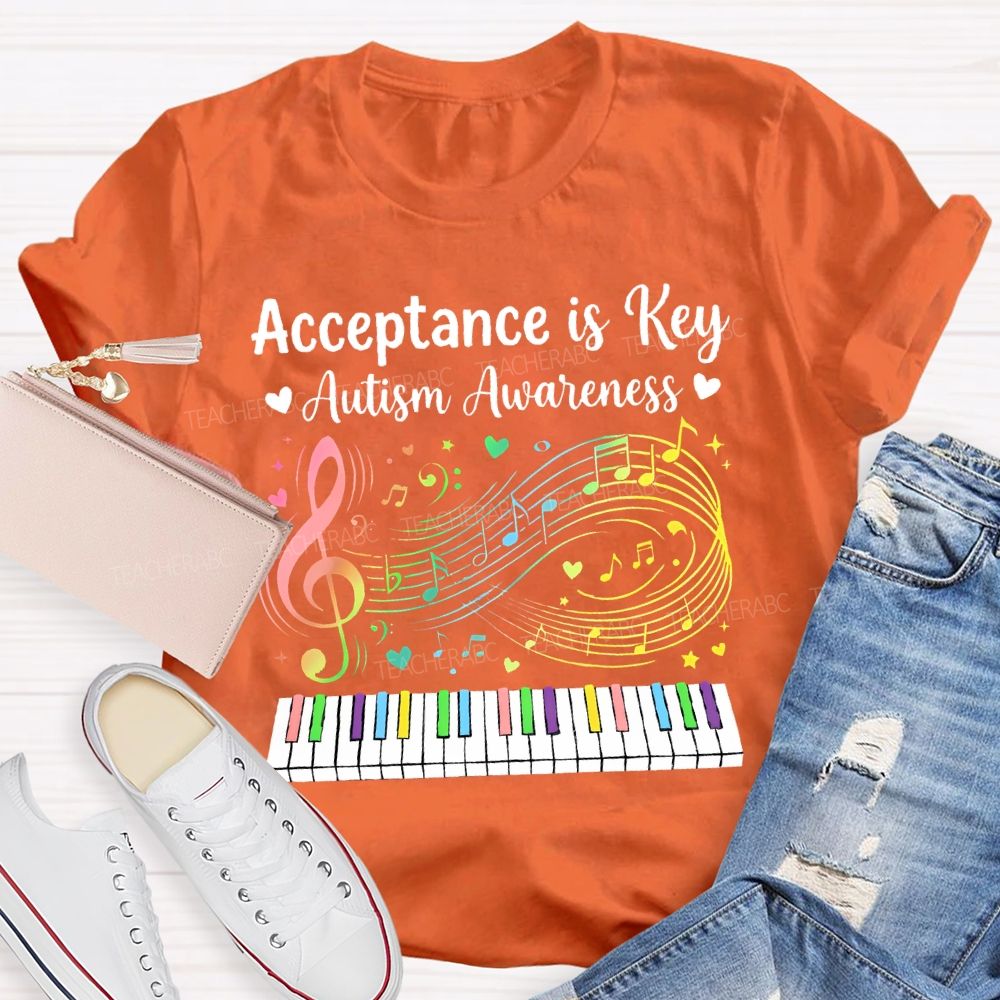 Acceptance Is Key Autism Awareness  Teacher T-shirt