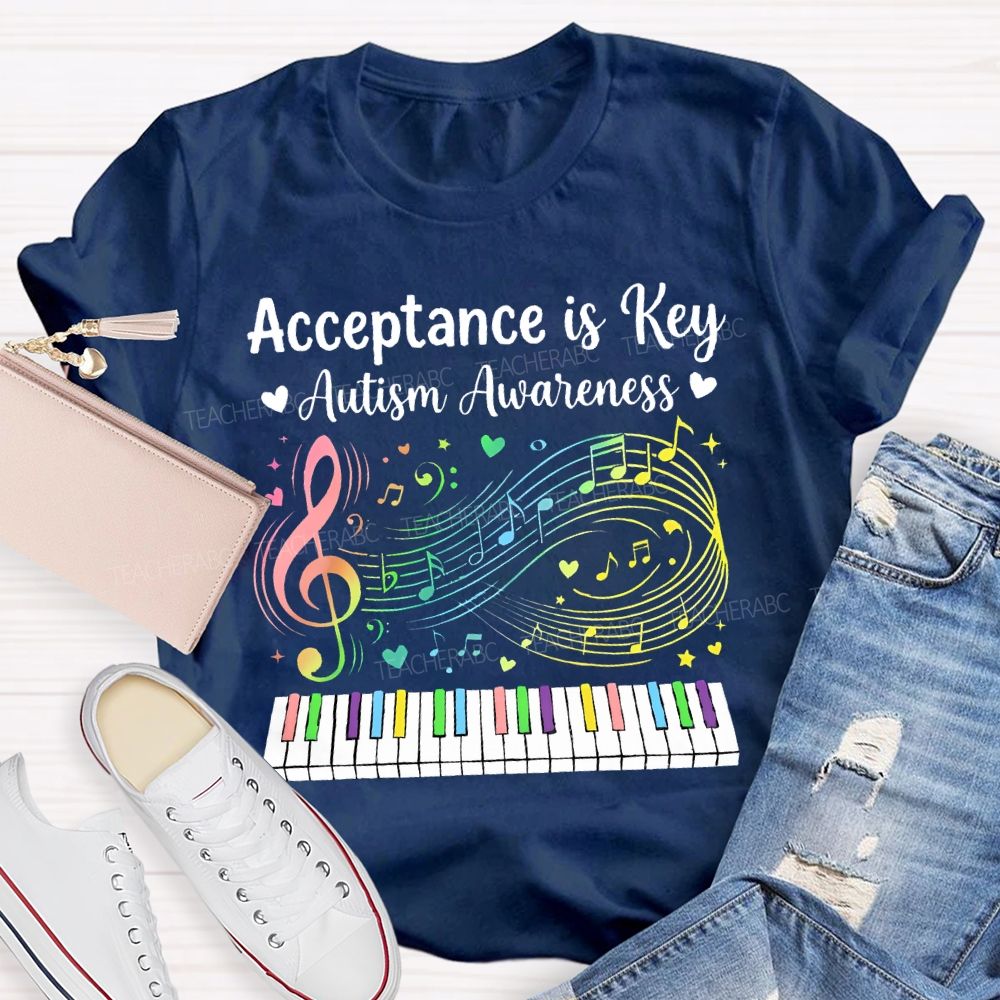 Acceptance Is Key Autism Awareness  Teacher T-shirt