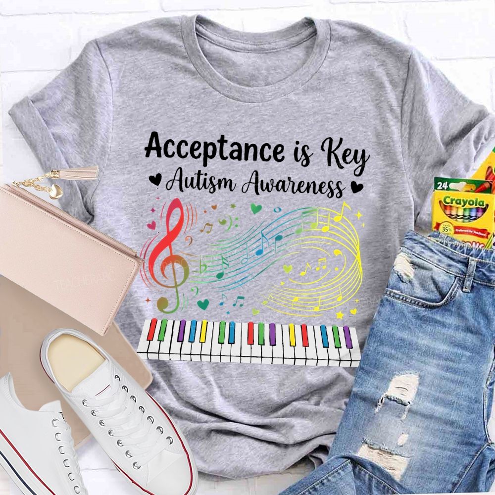 Acceptance Is Key Autism Awareness  Teacher T-shirt