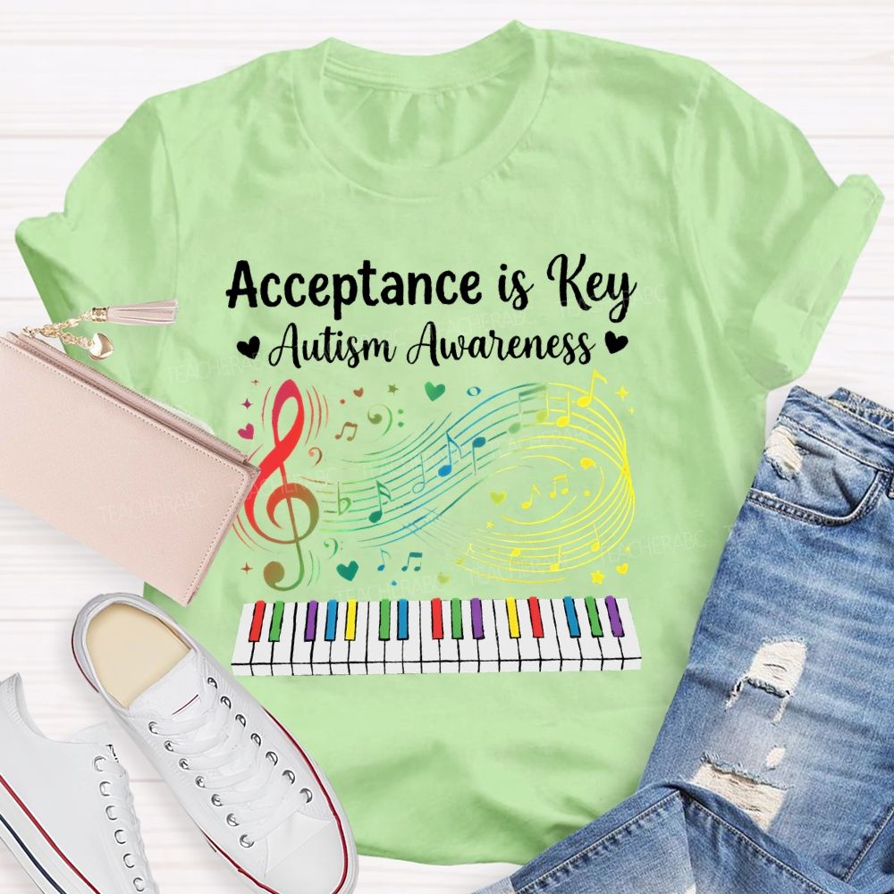 Acceptance Is Key Autism Awareness  Teacher T-shirt