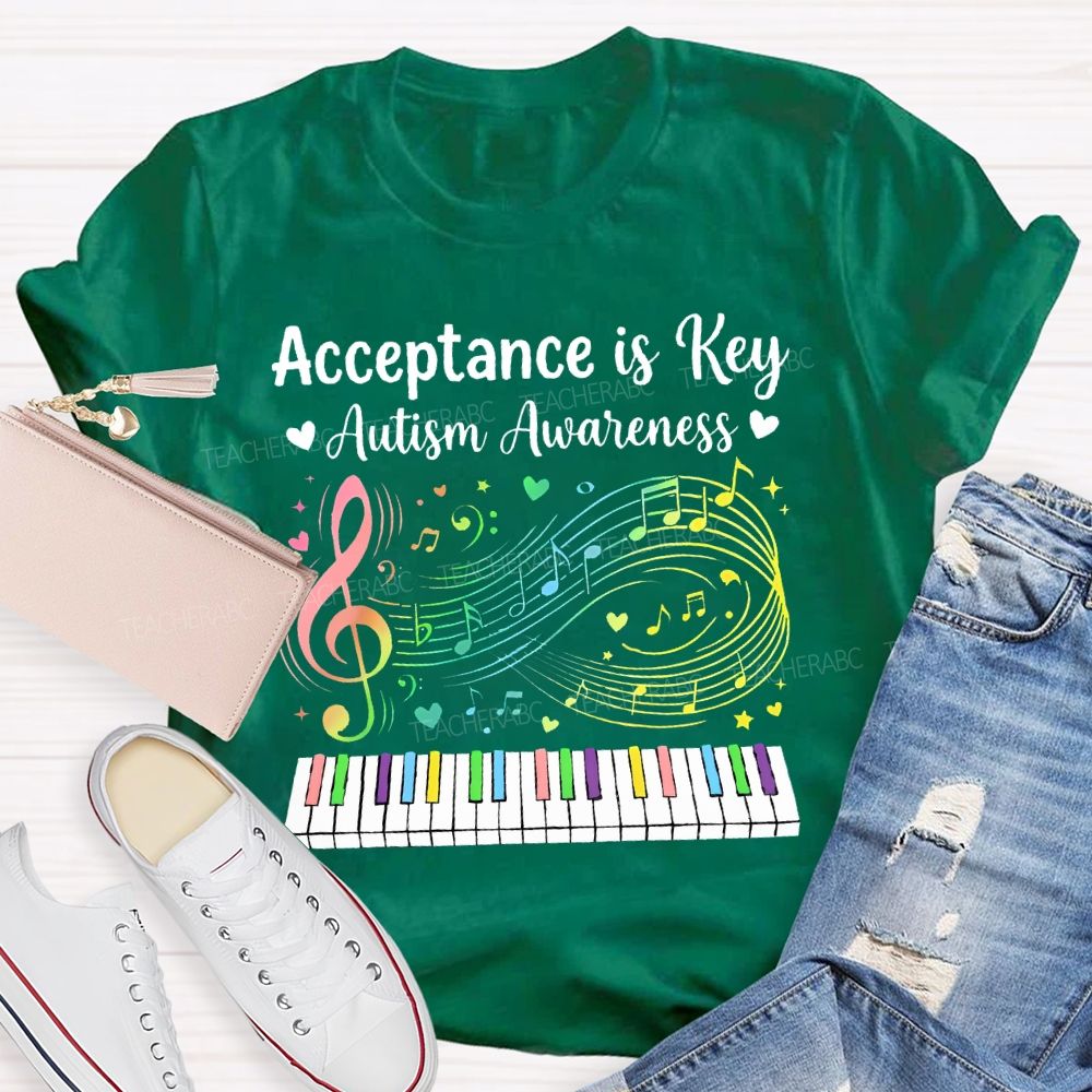 Acceptance Is Key Autism Awareness  Teacher T-shirt