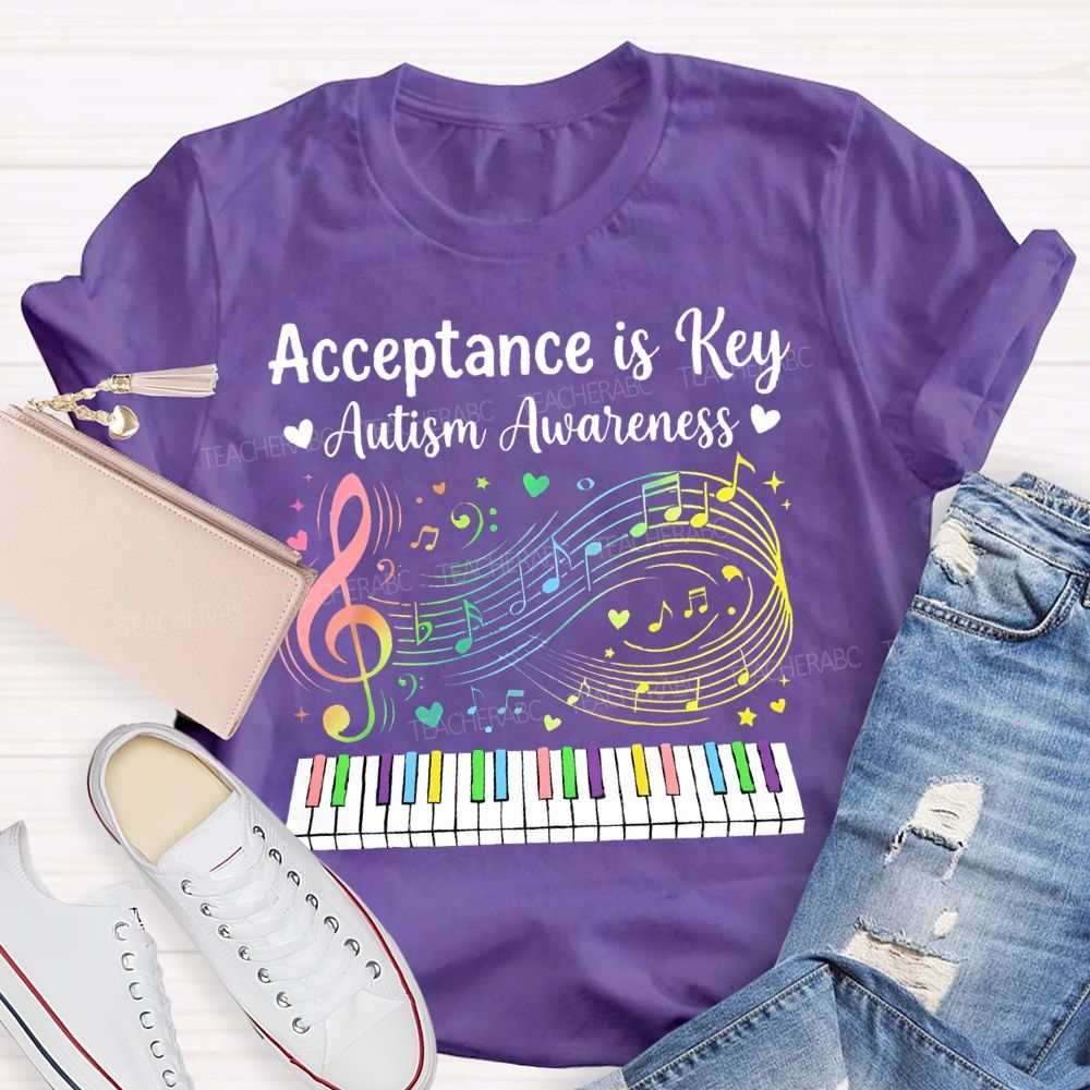Acceptance Is Key Autism Awareness  Teacher T-shirt